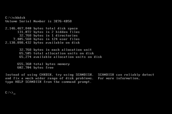 DOS display screen