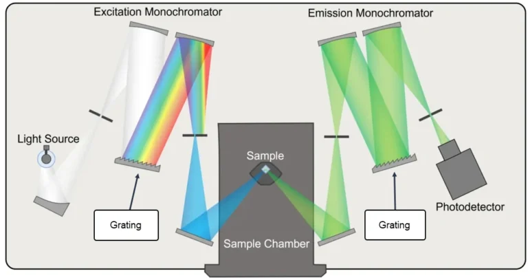 Simplired schematic of fluorescence spectrometer